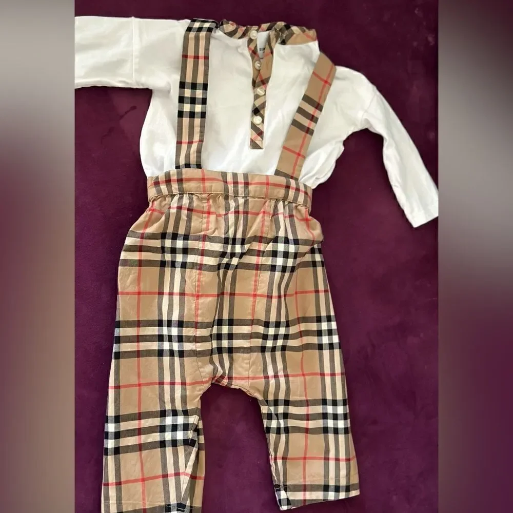 Burberry 12 month check overalls + body set